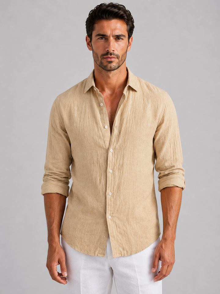 Men's summer style casual button-up shirt, back view