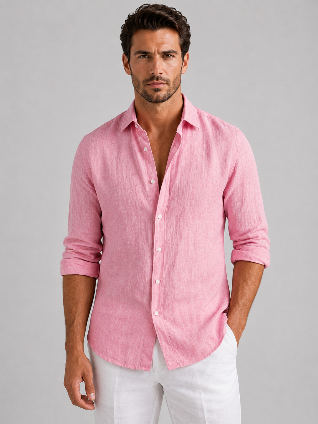 Close-up of fabric and buttons on men's casual shirt