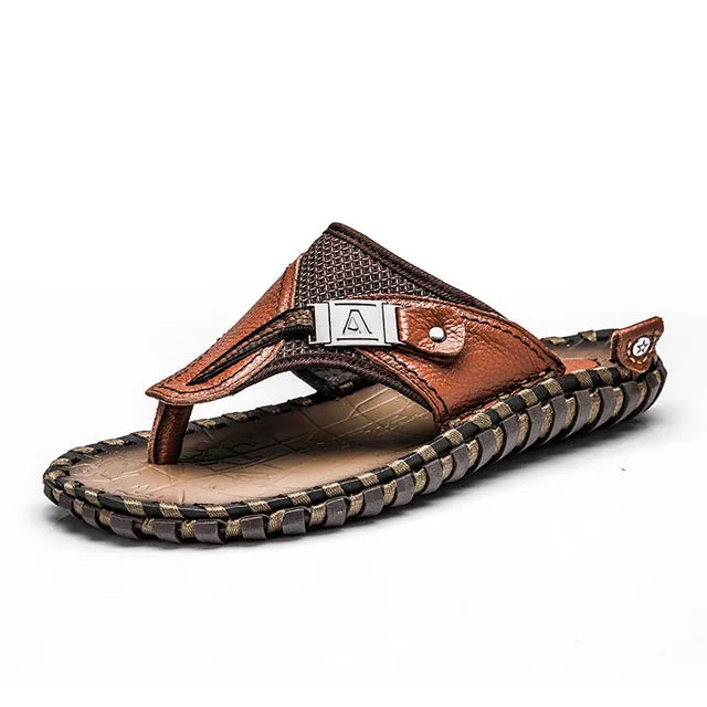 Alternative angle of men's casual slip-on sandal with detailed stitching