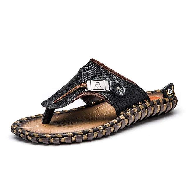 Mens relaxed braided thong sandals in casual summer beach style