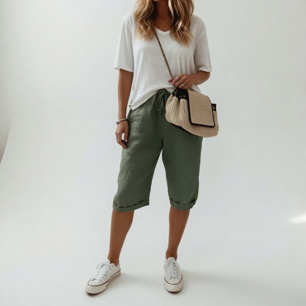 Women's casual relaxed-fit khaki bermuda shorts for summer wear