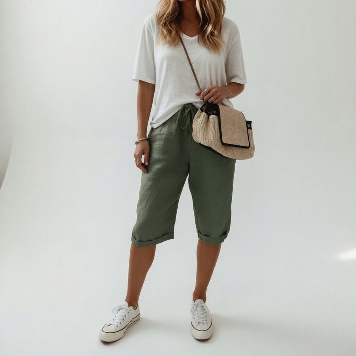 Women's casual relaxed-fit khaki bermuda shorts for summer wear