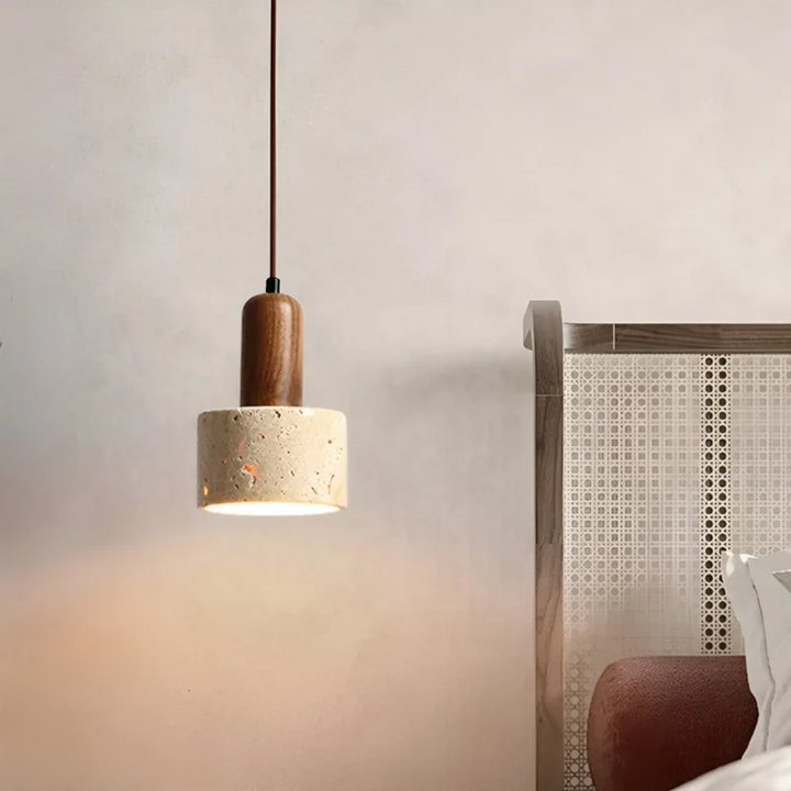 Japanese wabi-sabi travertine ceiling lamp gallery view showing natural stone texture