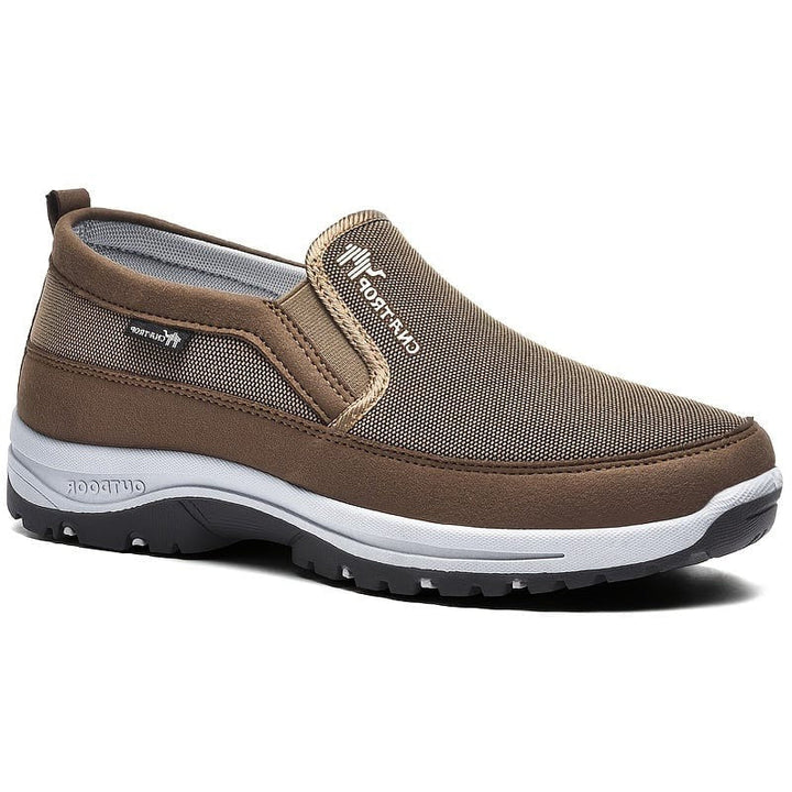 Men's coffee brown orthopedic slip-on comfort walking shoes side profile