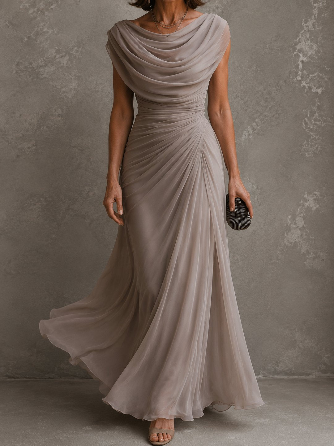 Elegant evening dress styled for formal events and celebrations