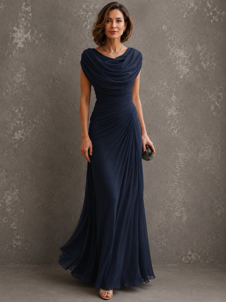 Back view of womens evening party dress in classic maxi length