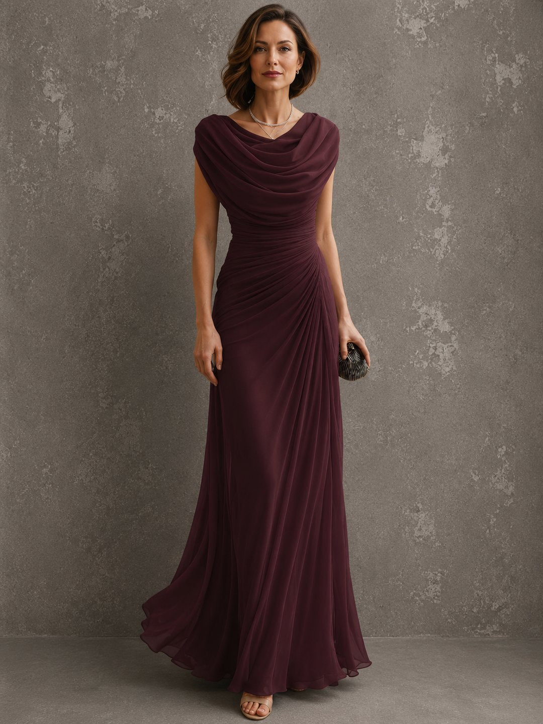 Womens long dress featuring sleeveless design and elegant neckline