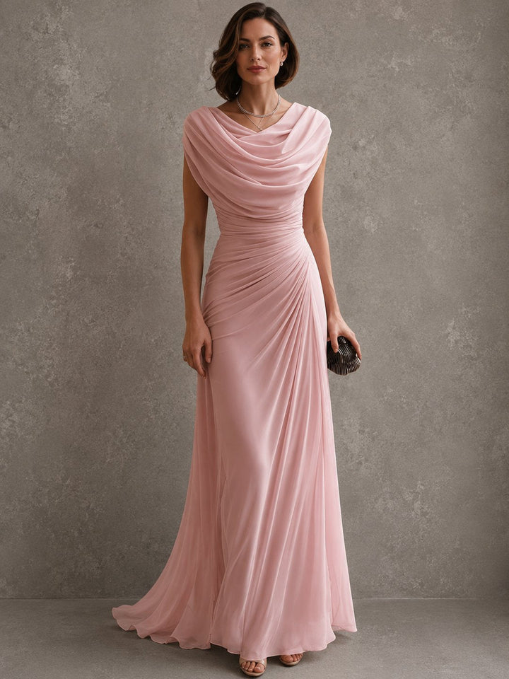 Womens elegant maxi dress showcasing fitted bodice and flowing skirt