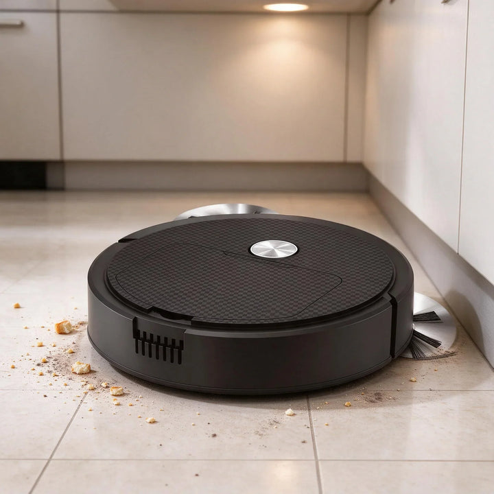 Cordless automatic floor cleaner and smart mop shown from a top-down angle displaying slim profile