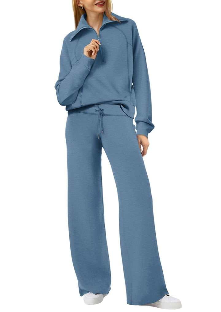 Folded view of the women's half zip loungewear set showing versatile layering