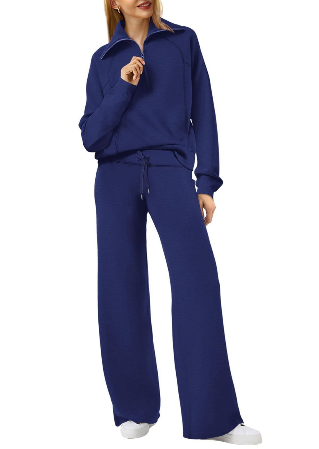 Lifestyle angle of the complete women's casual tracksuit and loungewear outfit