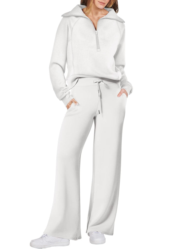 Collar detail of the half zip loungewear pullover in a modern style