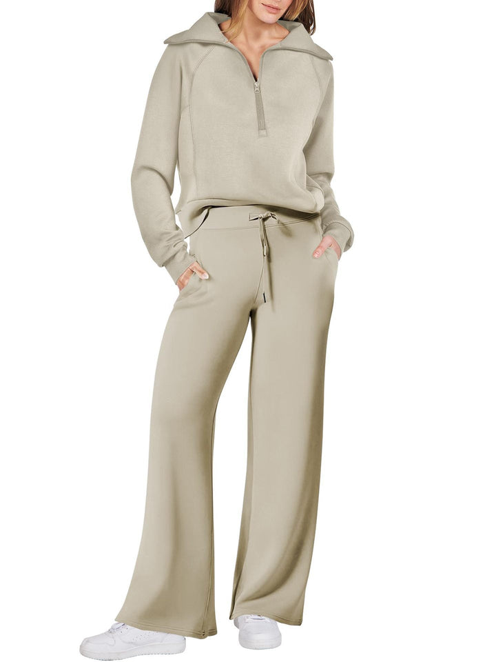 Back view of the half zip sweatshirt from the comfortable casual wear outfit