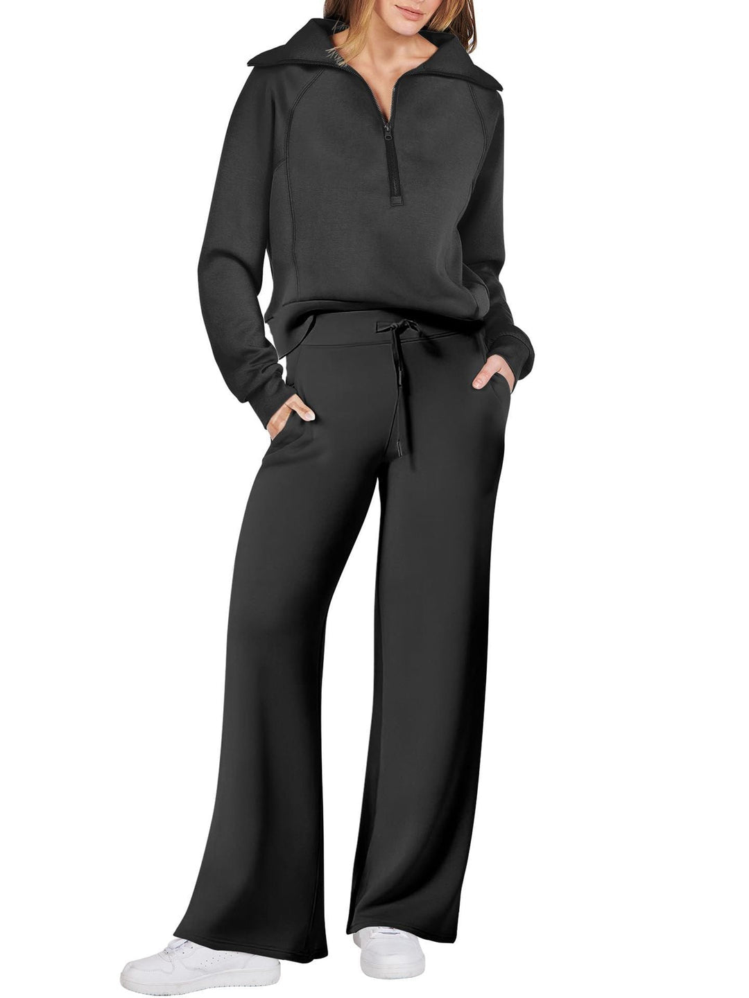 Casual tracksuit matching set featuring a stylish half zip collar and long sleeves