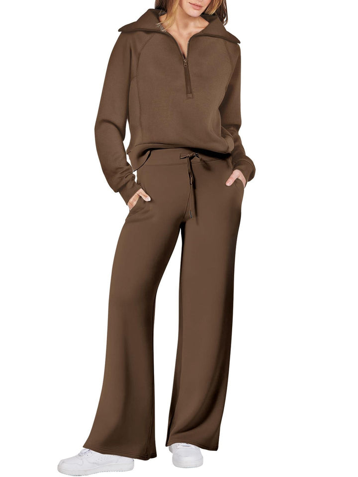 Straight leg pants from a women's loungewear set with an elastic waistband