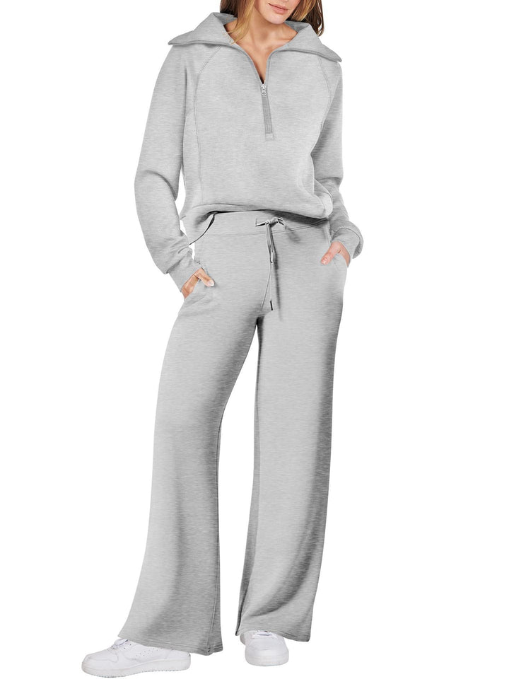 Side profile of the straight leg trousers included in the women's matching set