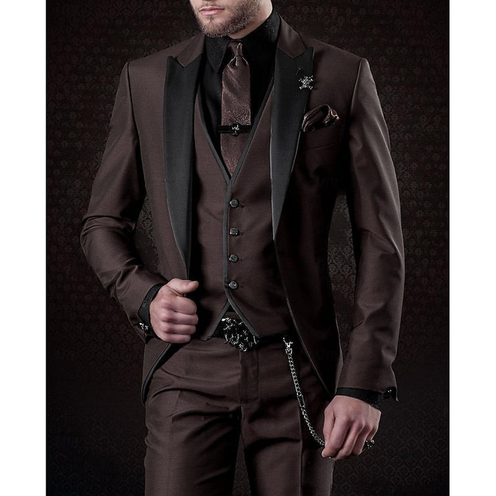 Full view of mens fashion tailored three piece suit for formal events