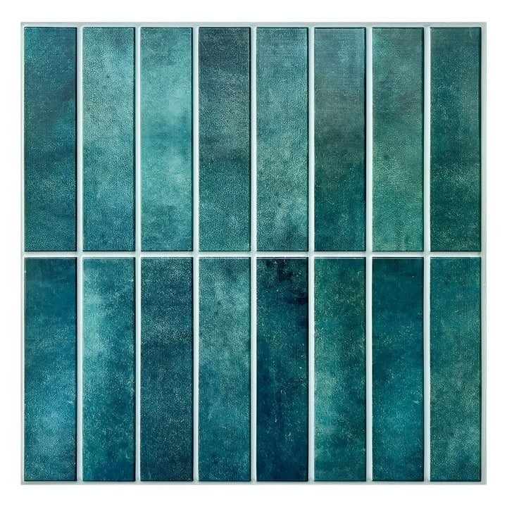 Dark blue self-adhesive wall panels featuring a modern ceramic look