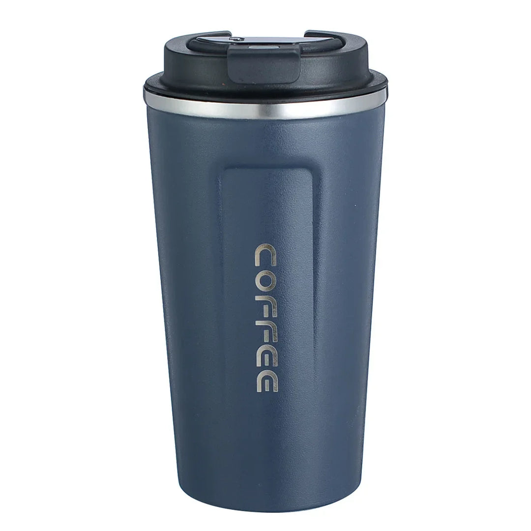 Insulated travel coffee cup featuring a smart LED temperature lid