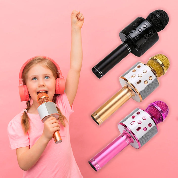 Wireless bluetooth karaoke microphone with integrated party speaker for singing
