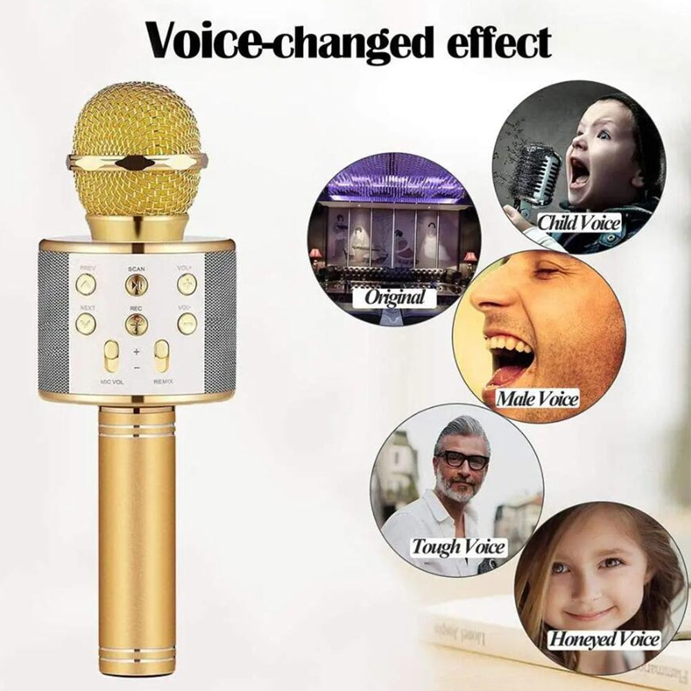 Bluetooth wireless microphone with volume controls and built-in speaker