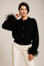 Felicia | Women’s Feather Trim Button Cardigan