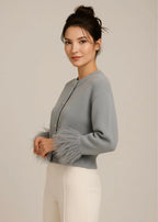 Felicia | Women’s Feather Trim Button Cardigan