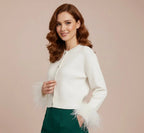 Felicia | Women’s Feather Trim Button Cardigan