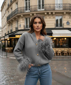 Felicia | Women’s Feather Trim Button Cardigan