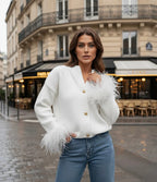 Felicia | Women’s Feather Trim Button Cardigan