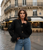 Felicia | Women’s Feather Trim Button Cardigan