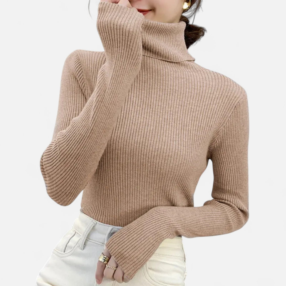 Elegant long sleeve ribbed sweater designed for women