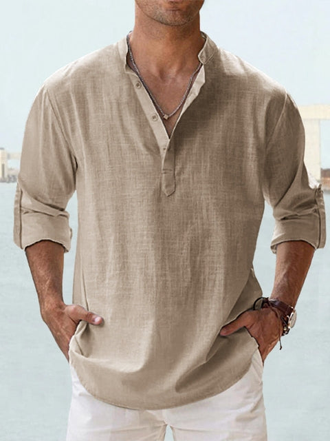 Mens button-up shirt paired with trousers for versatile fashion look