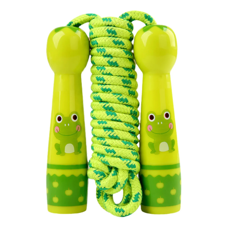 Green frog themed kids skipping rope for active outdoor play