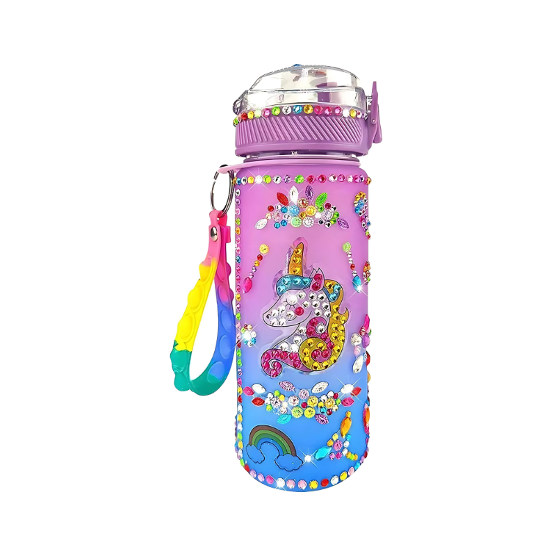 Kids DIY glow in the dark purple unicorn water bottle kit with diamond art