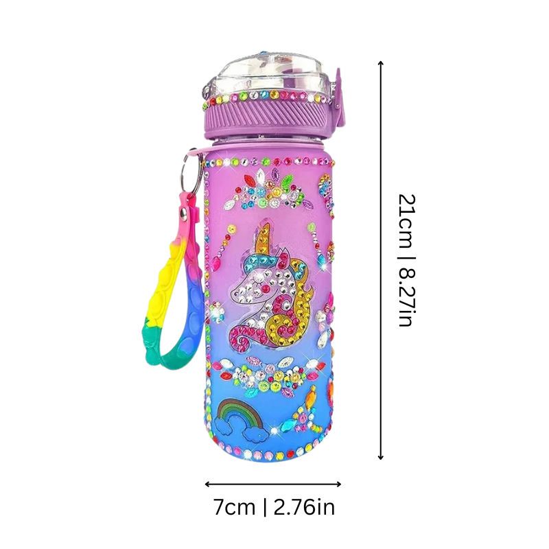 Kids DIY glow in the dark water bottle craft kit finished unicorn design
