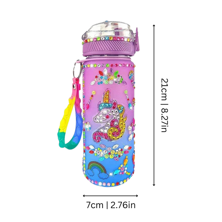 Kids DIY glow in the dark water bottle craft kit finished unicorn design
