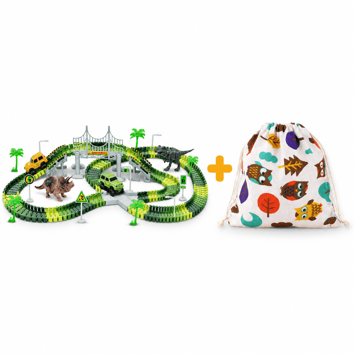 Box and full contents of flexible race track construction toy for kids
