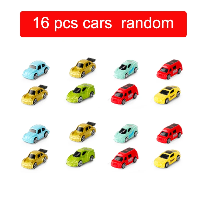 Random 16 miniature toy cars in various colors