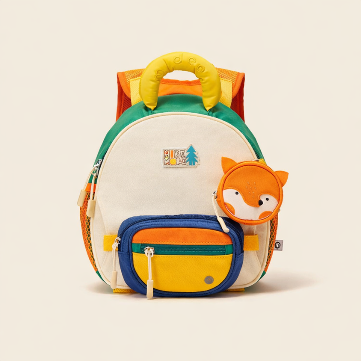 Green kids lightweight school backpack with fox pouch