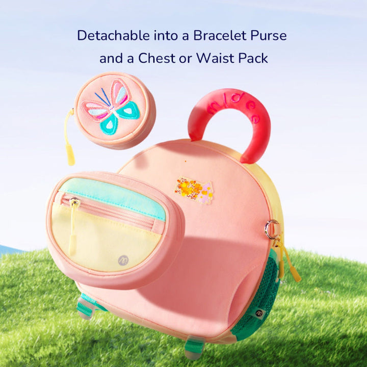 Interior compartment view of kids pink backpack for school supplies