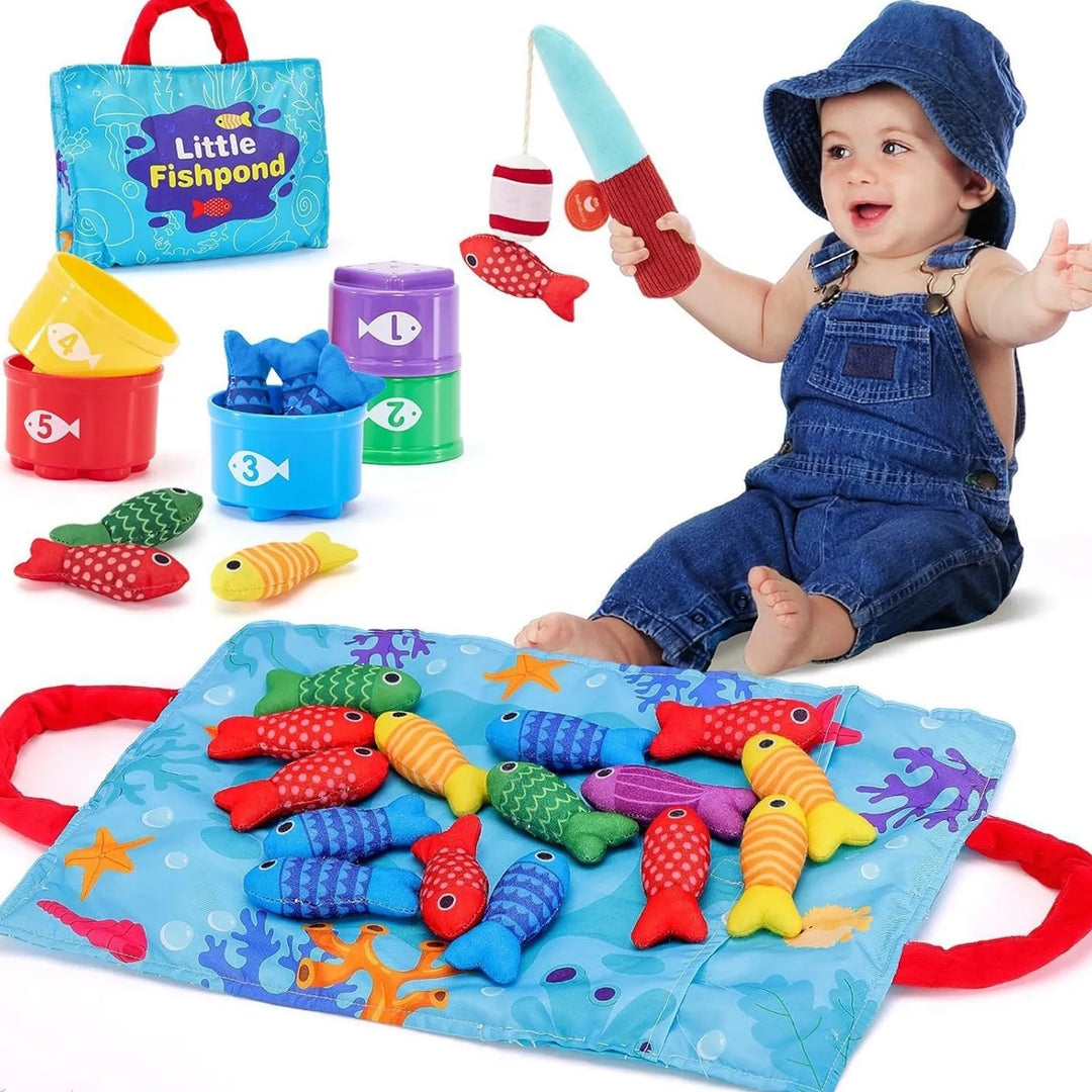 Toddler playing with magnetic fishing game toy set