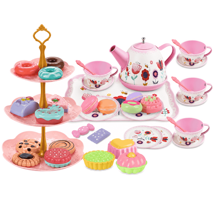 Children's pretend tea party set with colorful cups and saucers for role play