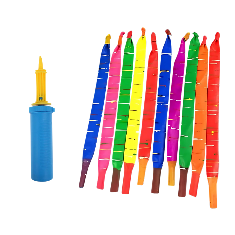 Kids' rocket balloon launch set with blue pump and colorful balloons