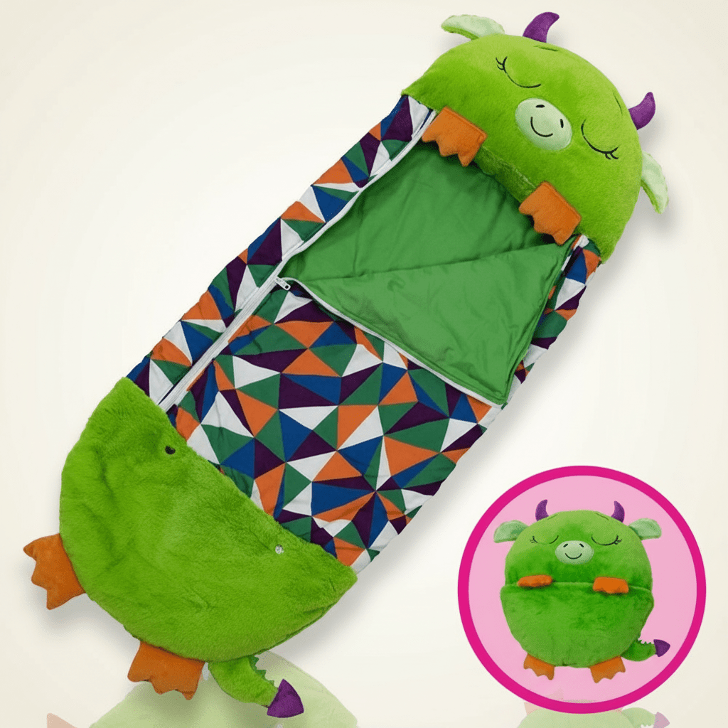 Comfortable 2-in-1 children bedding and folding sleeping bag in use