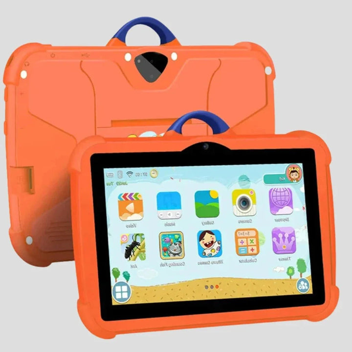 Kids Android tablet in vibrant orange with durable protective case