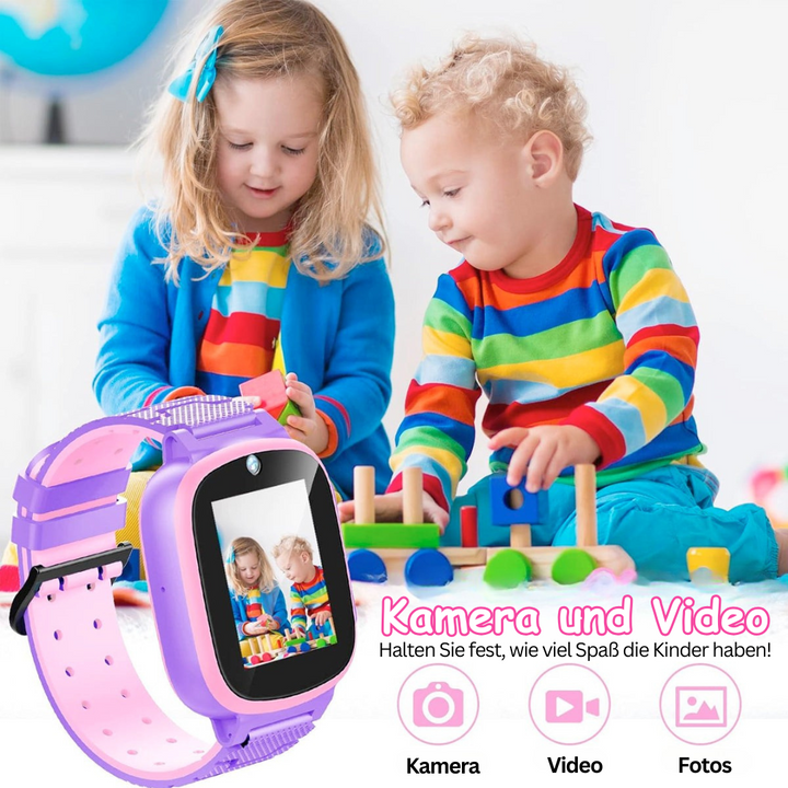 Pink safety watch for children with silicone band