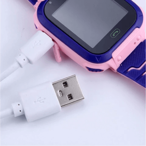 Children smartwatch featuring SOS emergency button closeup