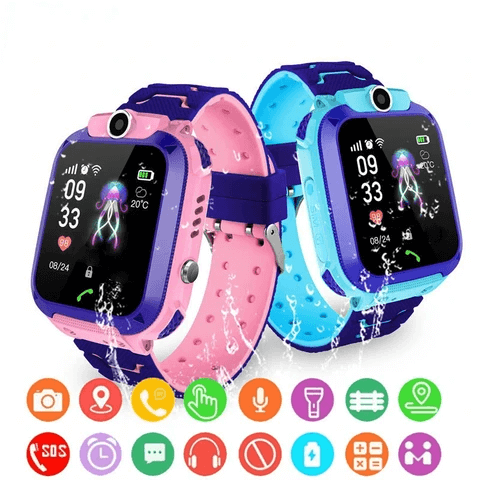 Pink children smartwatch with GPS tracker and touch screen