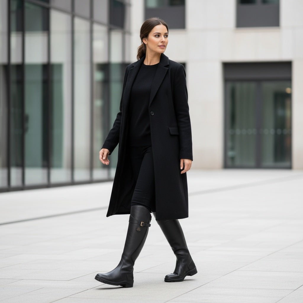 Womens riding boots featuring comfortable arch support insole interior view